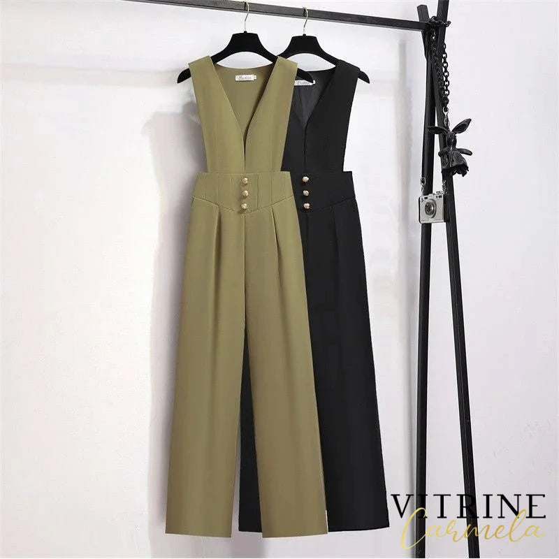 Jumpsuits Women Wide Leg High Waist Office Ladies Sleeveless Ins Fashion Solid All-Match Classic