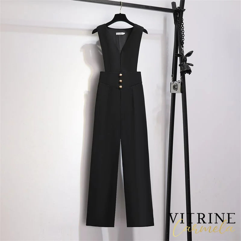 Jumpsuits Women Wide Leg High Waist Office Ladies Sleeveless Ins Fashion Solid All-Match Classic