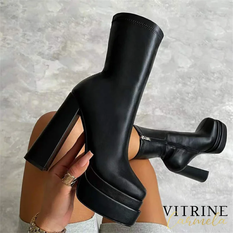 High Heel Woman Boots 2022 Winter Devil Punk Platform Shoes Plus Size Head Side Zipper Fashion Solid
