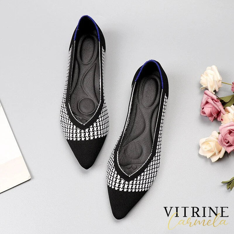 Womens Shoes Mesh Breathable Pointed Toe Flat Fashion Soft Bottom Knitted Female Casual Slip On