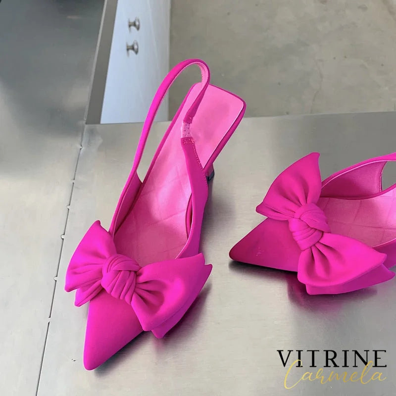 Suojialun 2022 Summer Brand Women Slingback Sandals Shoes Fashion Bow-Knot Pointed Toe Slip On