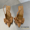 Suojialun 2022 Summer Brand Women Slingback Sandals Shoes Fashion Bow-Knot Pointed Toe Slip On