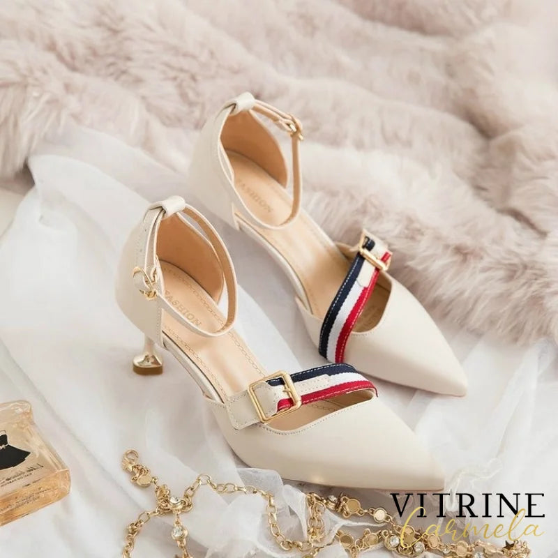 Version Of The Fashion Pointed Shallow Mouth Buckle High Heels Sexy Word With Sandals Fine