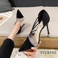 Women 2022 New Autumn Pumps Evening Party High Heels Ladies Pointed Toe Nude Leather Black Suede