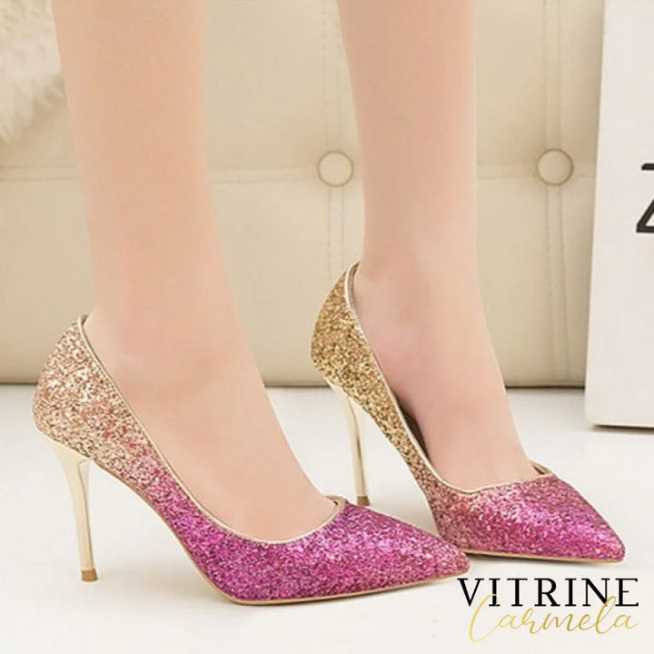 Gradient Sequins High Heels Women Shoes Pointed Classic Pumps Rhinestone Party Wedding Bridal