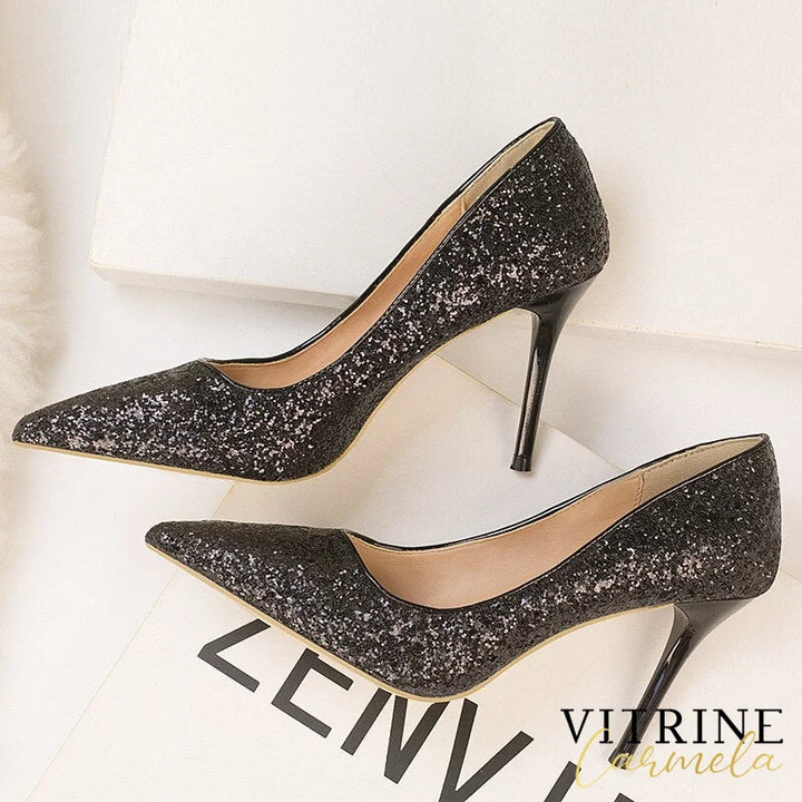Gradient Sequins High Heels Women Shoes Pointed Classic Pumps Rhinestone Party Wedding Bridal