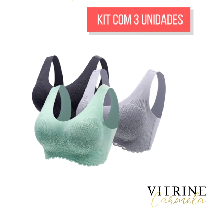 Sutiã Confort Plus 5D - Kit 3 Unidades Cinza + Verde Preto / Pp (38) 31201
