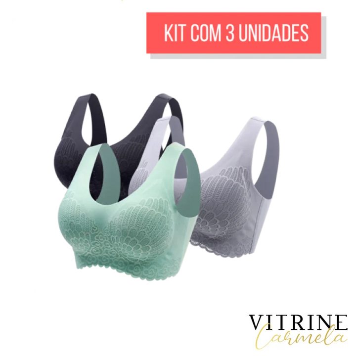 Sutiã Confort Plus 5D - Kit 3 Unidades Cinza + Verde Preto / Pp (38) 31201
