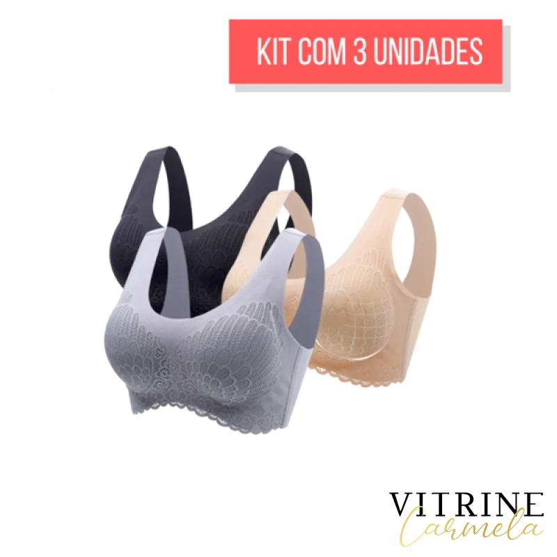 Sutiã Confort Plus 5D - Kit 3 Unidades Nude + Cinza Preto / Pp (38) 31201