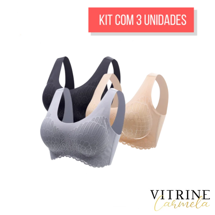 Sutiã Confort Plus 5D - Kit 3 Unidades Nude + Cinza Preto / Pp (38) 31201