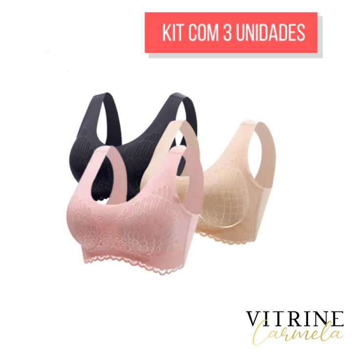 Sutiã Confort Plus 5D - Kit 3 Unidades Nude + Rosa Preto / Pp (38) 31201